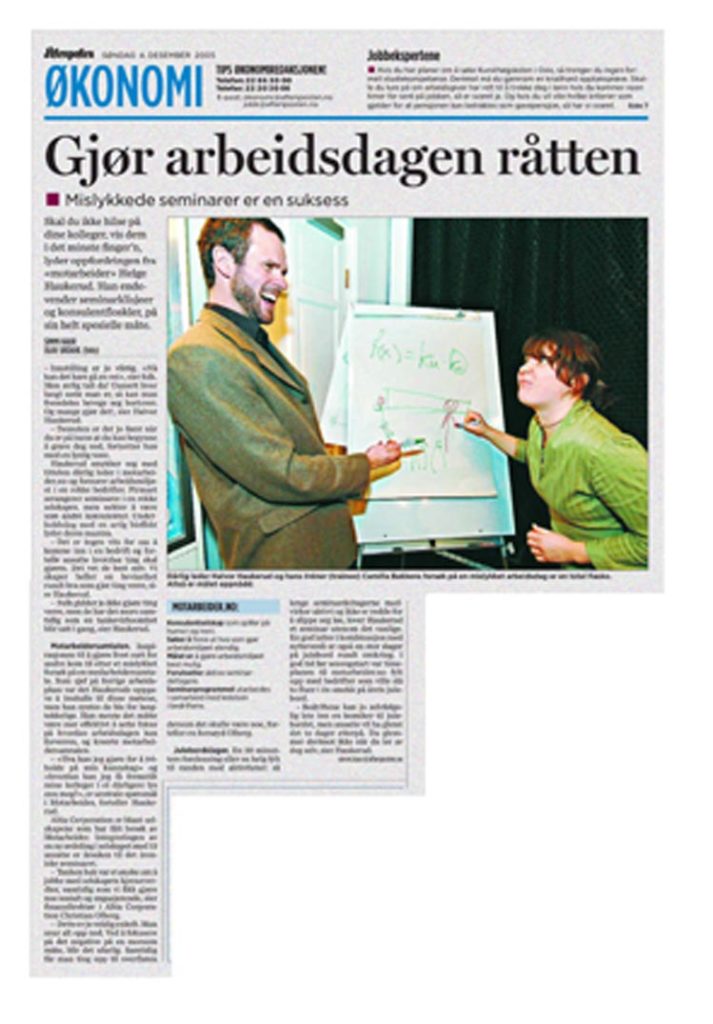Presseklipp: "Gjør arbeidsdagen råtten" - Faksimile fra Aftenposten 04.12.2005