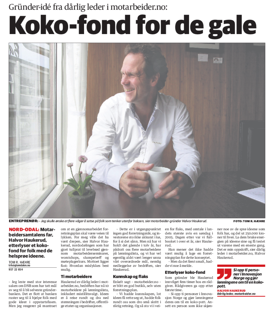Presseklipp: "Koko-fond for de gale" - Faksimile fra Glåmdalen sommer 2014
