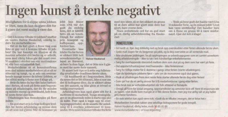 Presseklipp: "Ingen kunst å tenke negativt" - Faksimile fra Aftenposten 05.08.2007