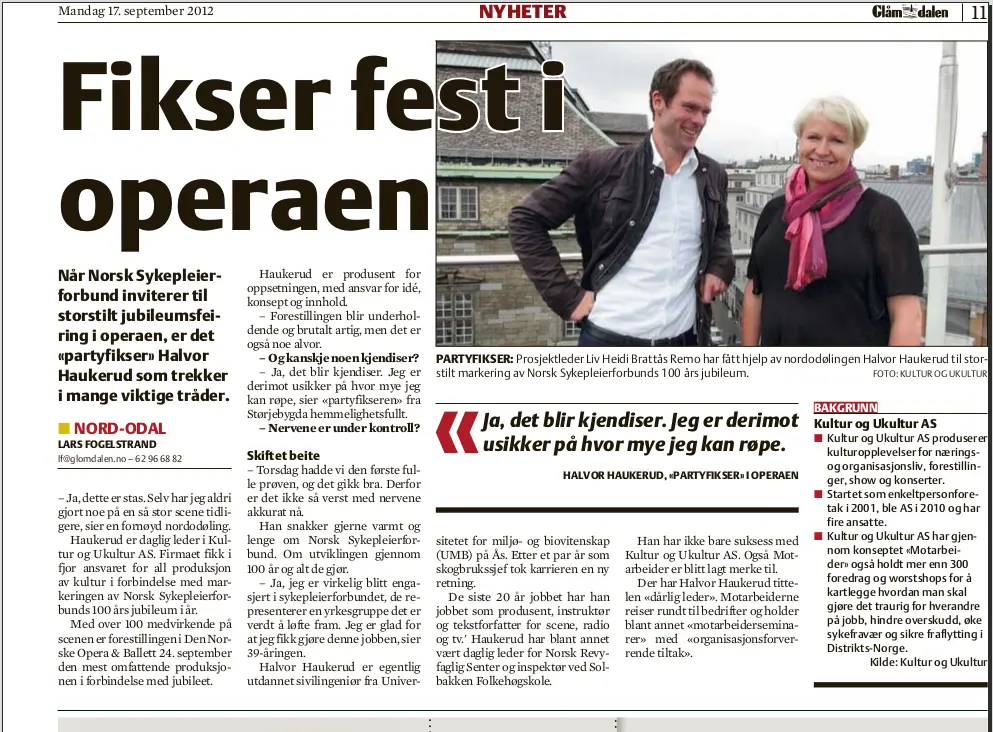 Avisartikkel fra Aftenposten om at Motarbeider fikser fest i operaen i Oslo